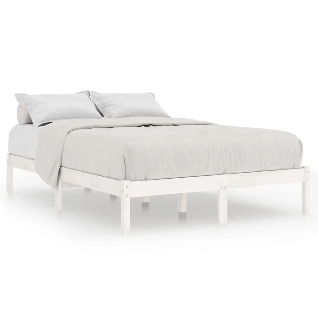 Bed Frame without Mattress White Solid Wood 135x190 cm 809993 - Furniture