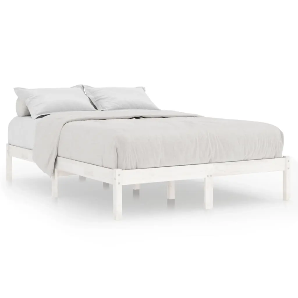 Bed Frame without Mattress White Solid Wood 183x203 cm King 810033 - Furniture
