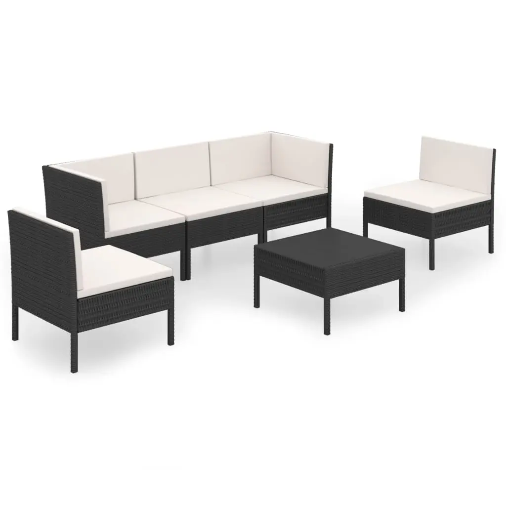 6 Piece Garden Lounge Set with Cushions Poly Rattan Black 3094344 - Furniture