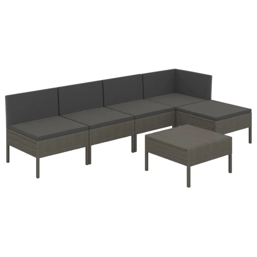 6 Piece Garden Lounge Set with Cushions Poly Rattan Grey 3094374 - Furniture