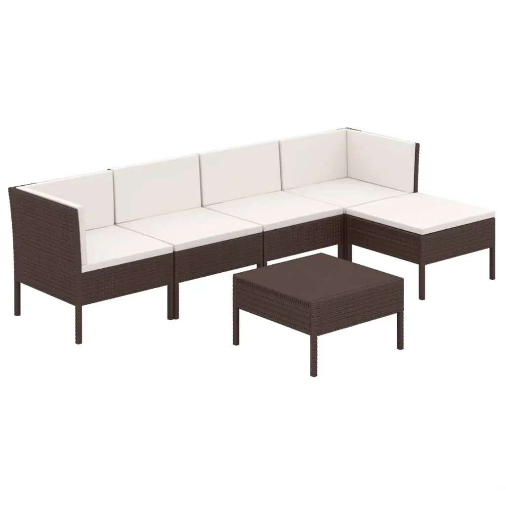 6 Piece Garden Lounge Set with Cushions Poly Rattan Brown 3094383 - Furniture