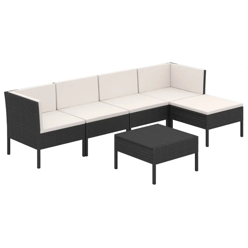6 Piece Garden Lounge Set with Cushions Poly Rattan Black 3094384 - Furniture