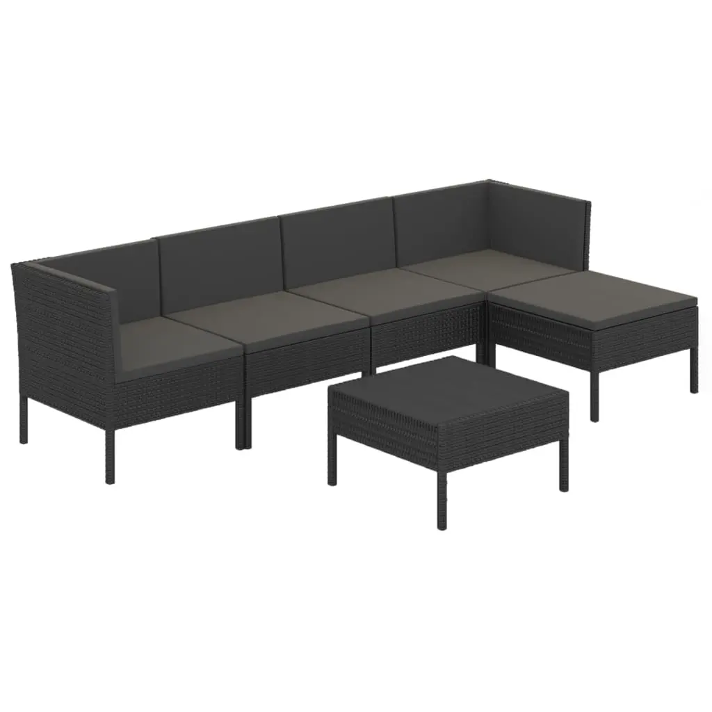 6 Piece Garden Lounge Set with Cushions Poly Rattan Black 3094385 - Furniture