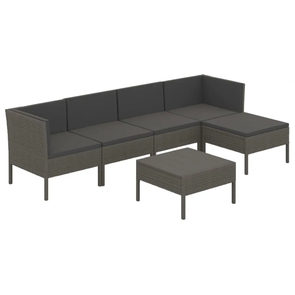 6 Piece Garden Lounge Set with Cushions Poly Rattan Grey 3094386 - Furniture