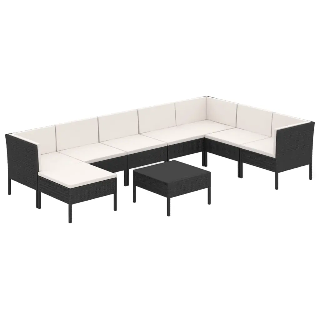 9 Piece Garden Lounge Set with Cushions Poly Rattan Black 3094424 - Furniture