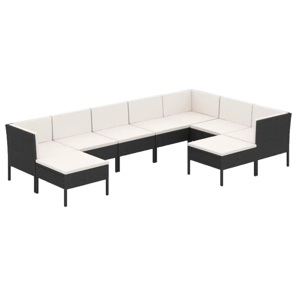 9 Piece Garden Lounge Set with Cushions Poly Rattan Black 3094432 - Furniture