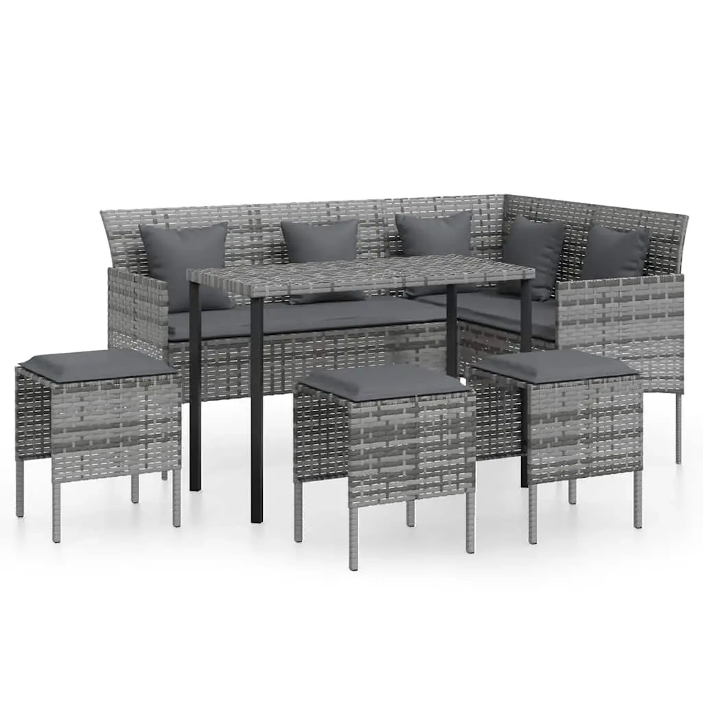5 Piece L-shaped Couch Sofa Set with Cushions Poly Rattan Grey 318579