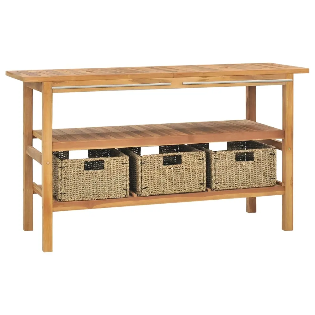 Bathroom Vanity Cabinet with 3 Baskets Solid Wood Teak 132x45x75 cm 318483 - Furniture