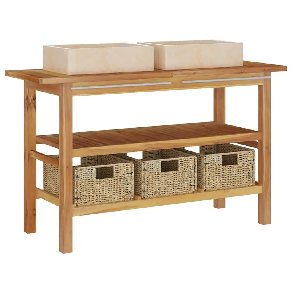 Bathroom Vanity Cabinet with Cream Marble Sinks Solid Wood Teak 3096585 - Furniture