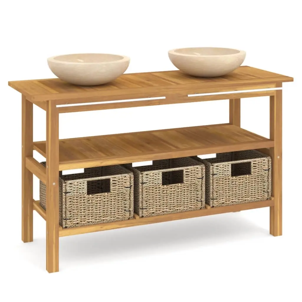 Bathroom Vanity Cabinet with Cream Marble Sinks Solid Wood Teak 3096587 - Furniture