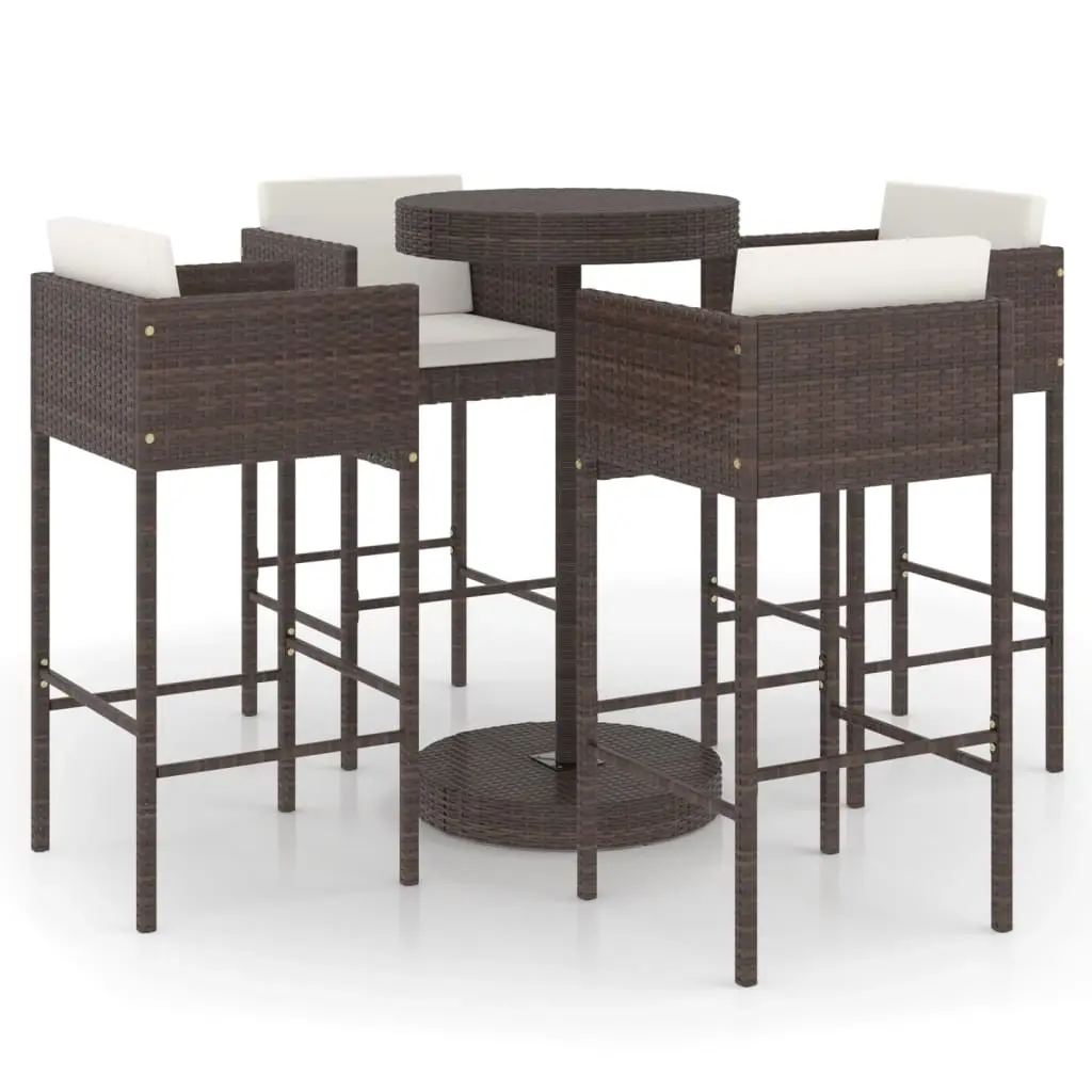 5 Piece Garden Bar Set with Cushions Poly Rattan Brown 3094774 - Furniture