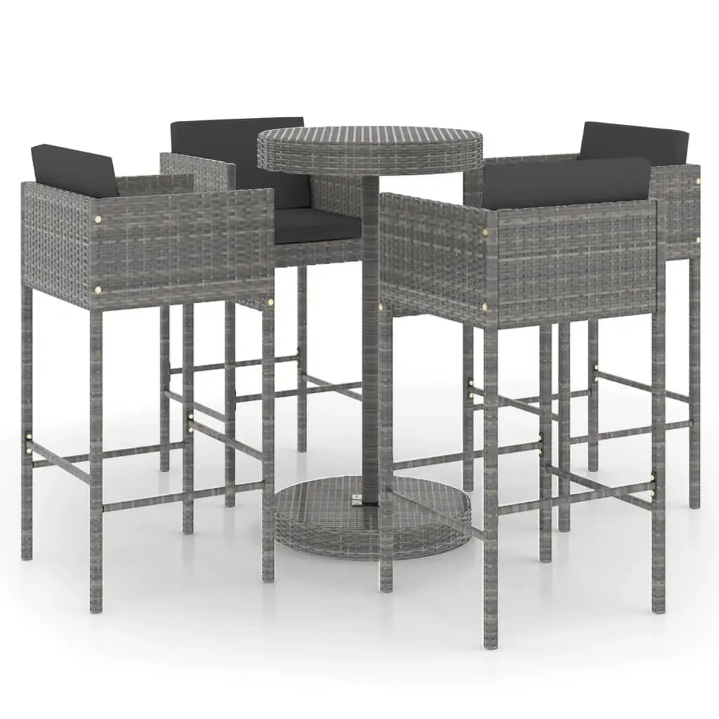 5 Piece Garden Bar Set with Cushions Poly Rattan Grey 3094776 - Furniture