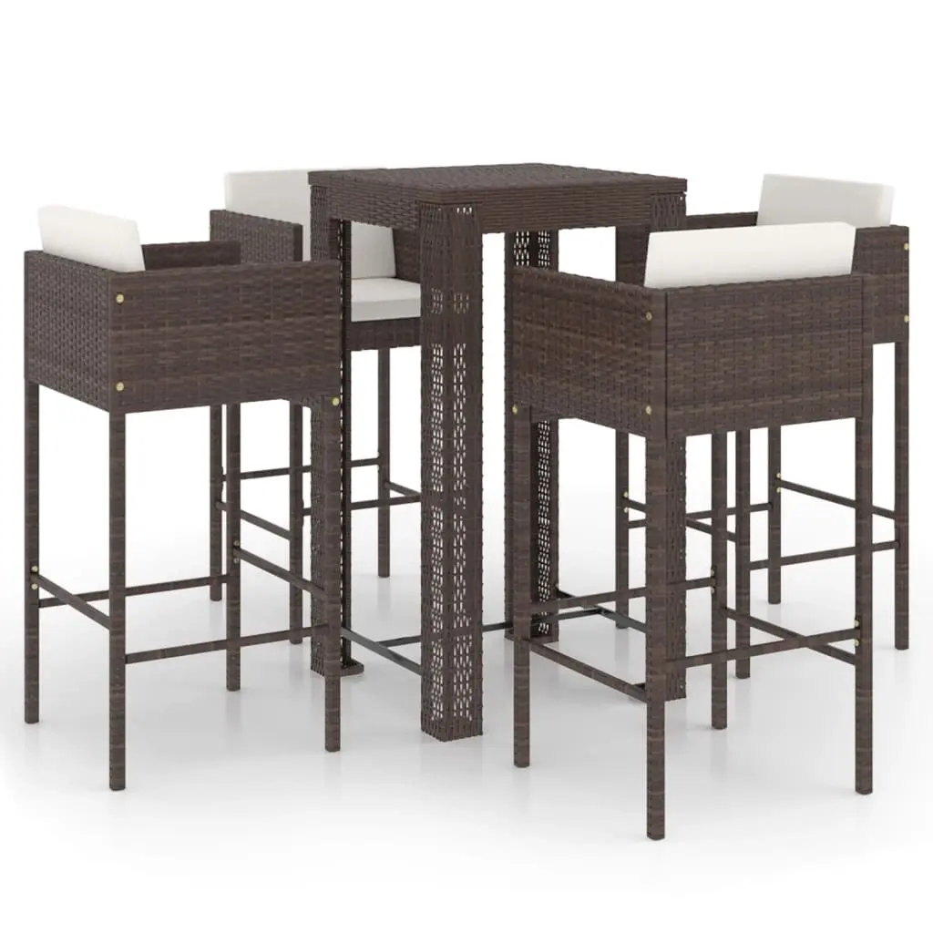 5 Piece Garden Bar Set with Cushions Poly Rattan Brown 3094780 - Furniture