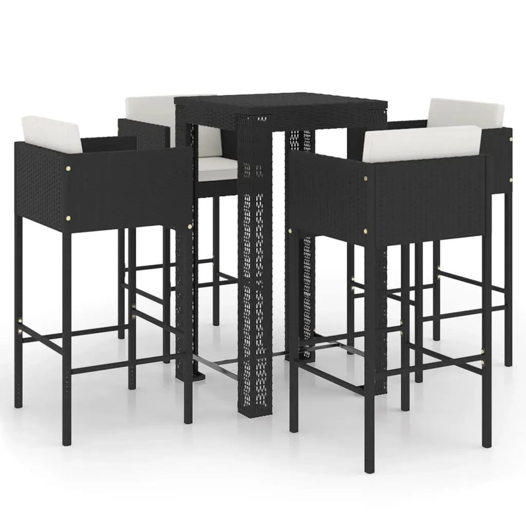 5 Piece Garden Bar Set with Cushions Poly Rattan Black 3094781 - Furniture