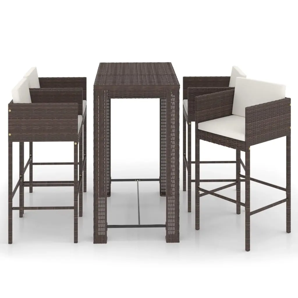 5 Piece Garden Bar Set with Cushions Poly Rattan Brown 3094783 - Furniture
