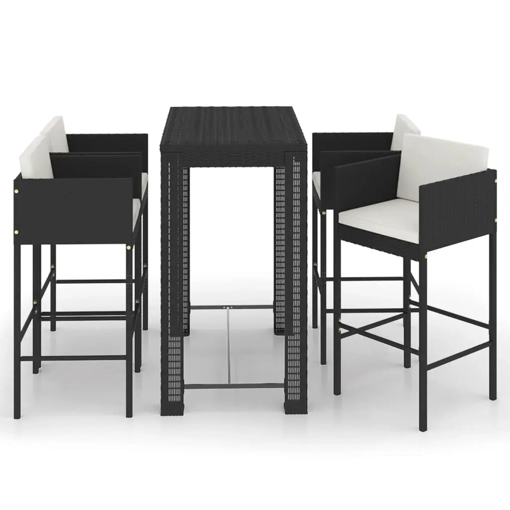 5 Piece Garden Bar Set with Cushions Poly Rattan Black 3094784 - Furniture