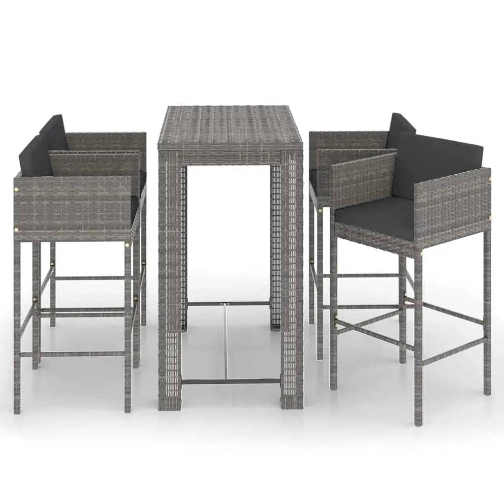 5 Piece Garden Bar Set with Cushions Poly Rattan Grey 3094785 - Furniture