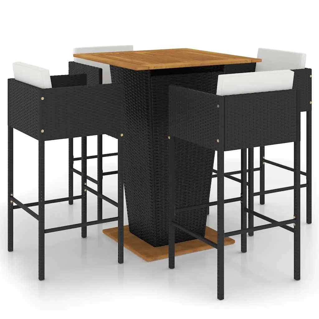 5 Piece Garden Bar Set with Cushions Poly Rattan Black 3094804 - Furniture