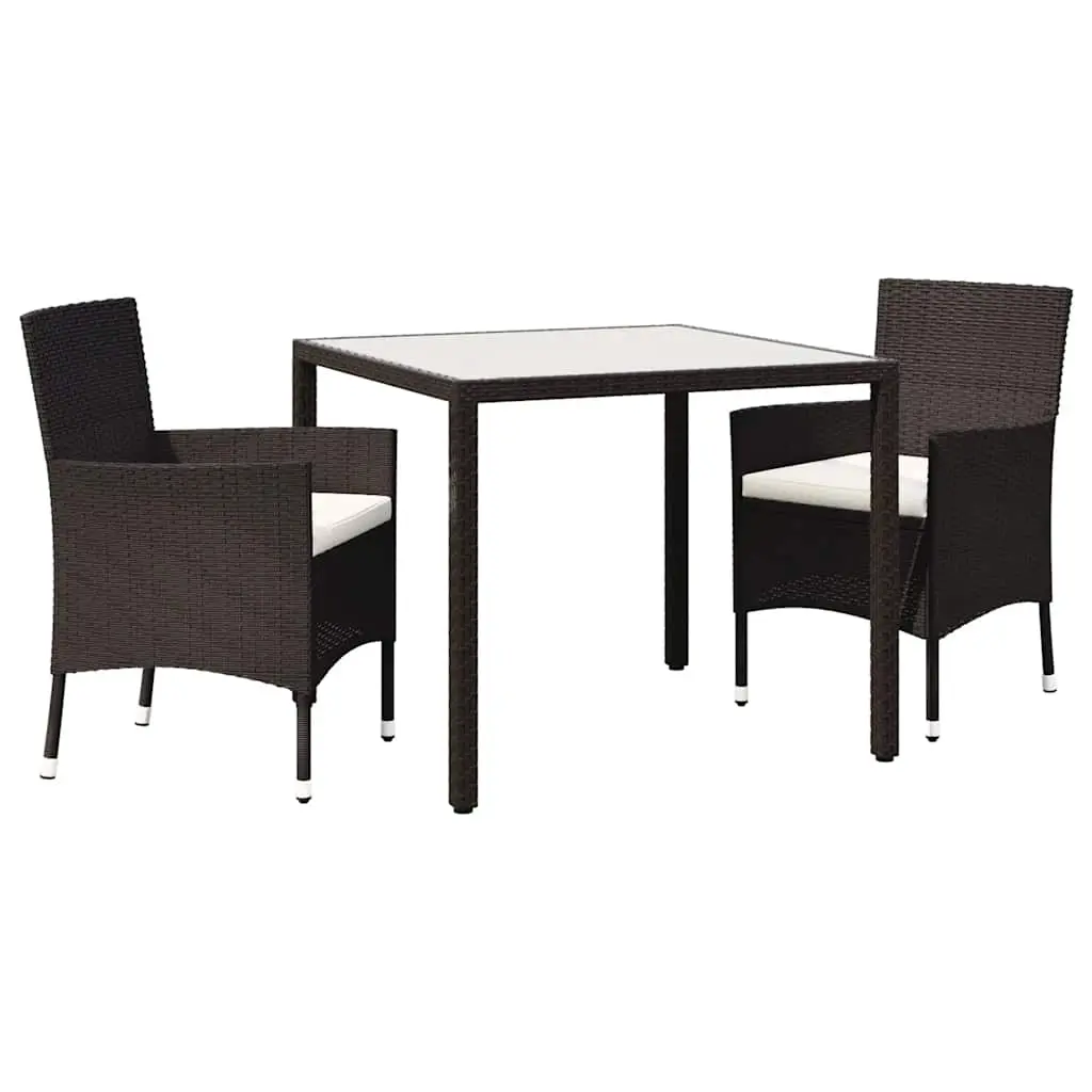 3 Piece Outdoor Dining Set Poly Rattan Brown 3094817 - Furniture