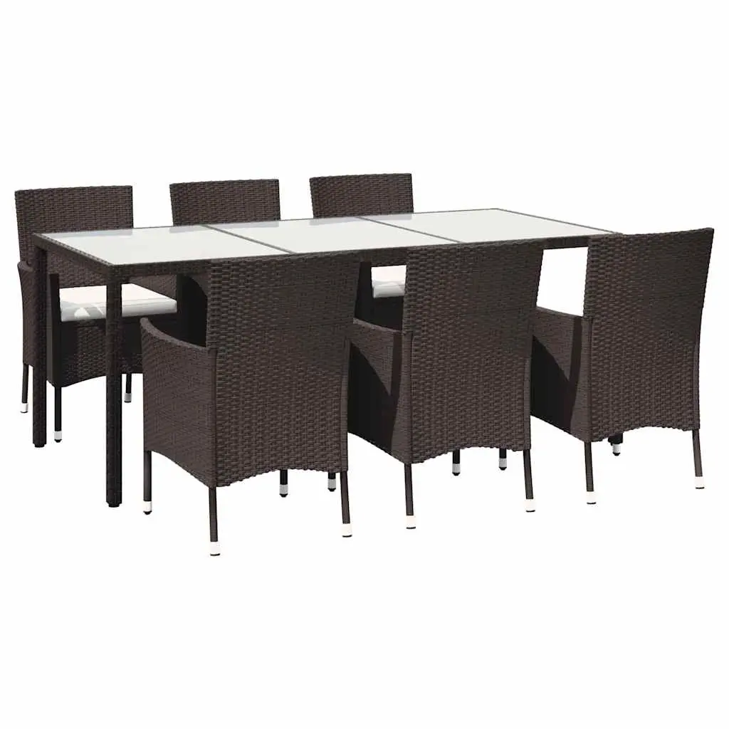 7 Piece Outdoor Dining Set with Cushions Poly Rattan Brown 3094821 - Furniture