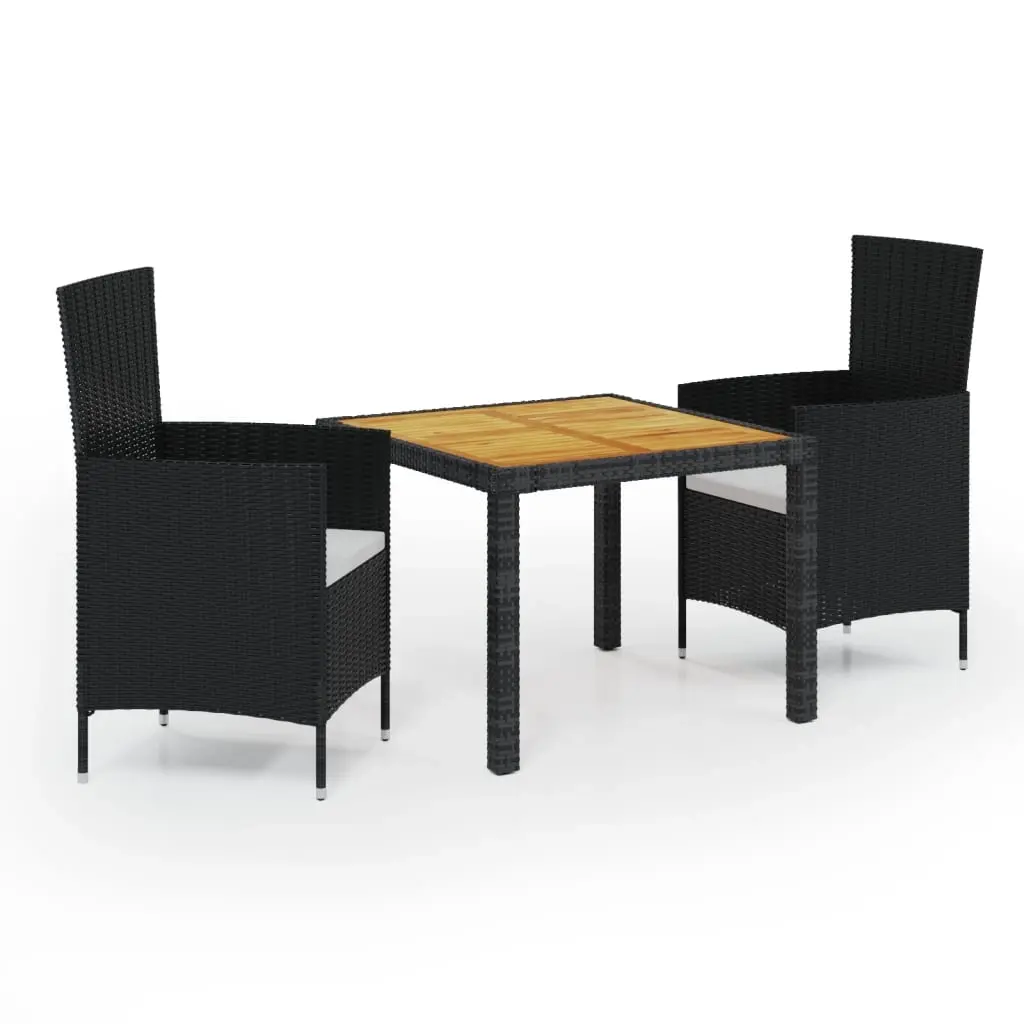 3 Piece Outdoor Dining Set with Cushions Poly Rattan Black 3094833 - Furniture