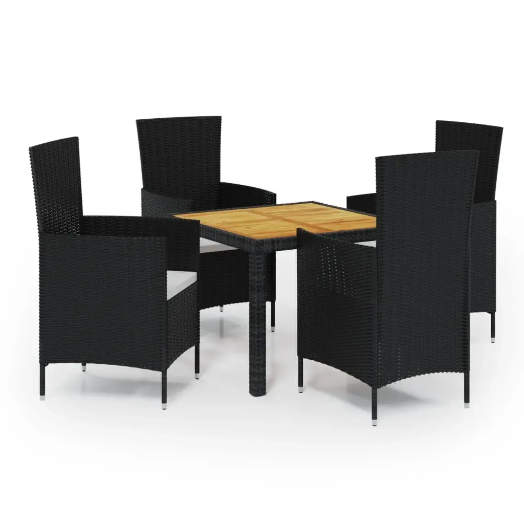 5 Piece Outdoor Dining Set with Cushions Poly Rattan Black 3094834 - Furniture
