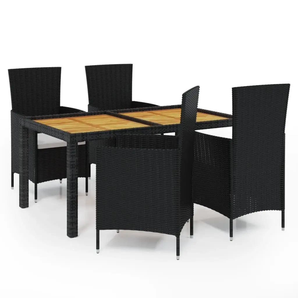 5 Piece Outdoor Dining Set with Cushions Poly Rattan Black 3094835 - Furniture