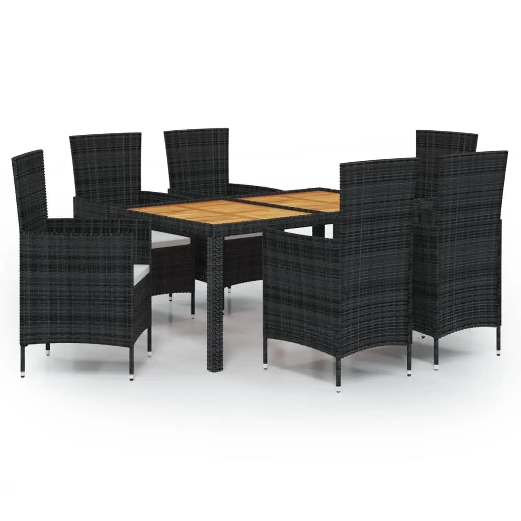7 Piece Outdoor Dining Set with Cushions Poly Rattan Black 3094836 - Furniture