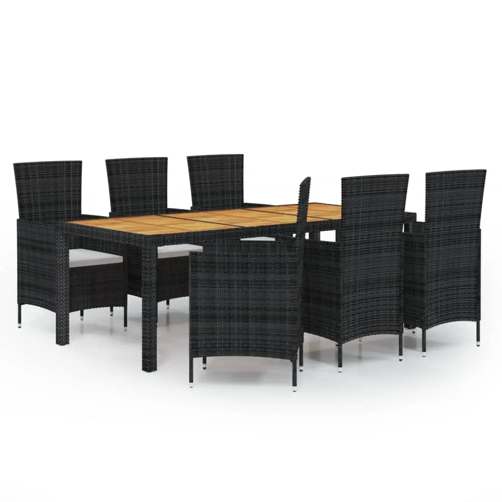7 Piece Outdoor Dining Set with Cushions Poly Rattan Black 3094837 - Furniture