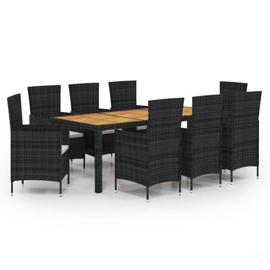 9 Piece Outdoor Dining Set with Cushions Poly Rattan Black 3094838 - Furniture