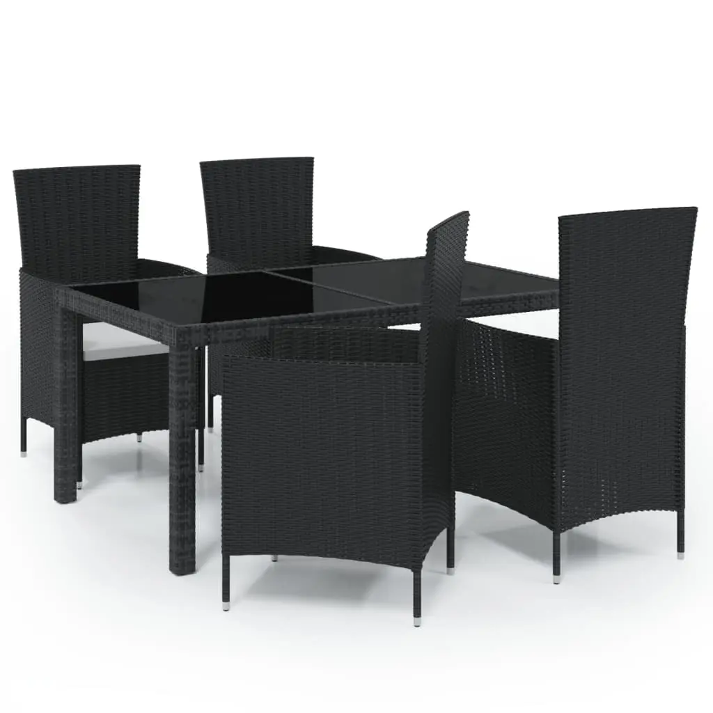 5 Piece Outdoor Dining Set with Cushions Poly Rattan Black 3094843 - Furniture