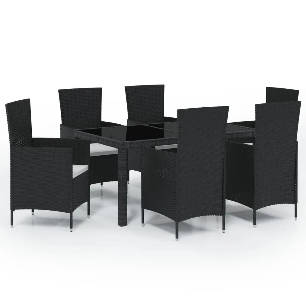 7 Piece Outdoor Dining Set with Cushions Poly Rattan Black 3094844 - Furniture