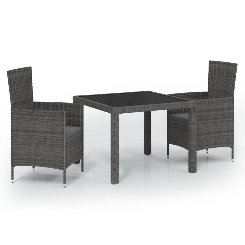 3 Piece Outdoor Dining Set with Cushions Poly Rattan Grey 3094879 - Furniture