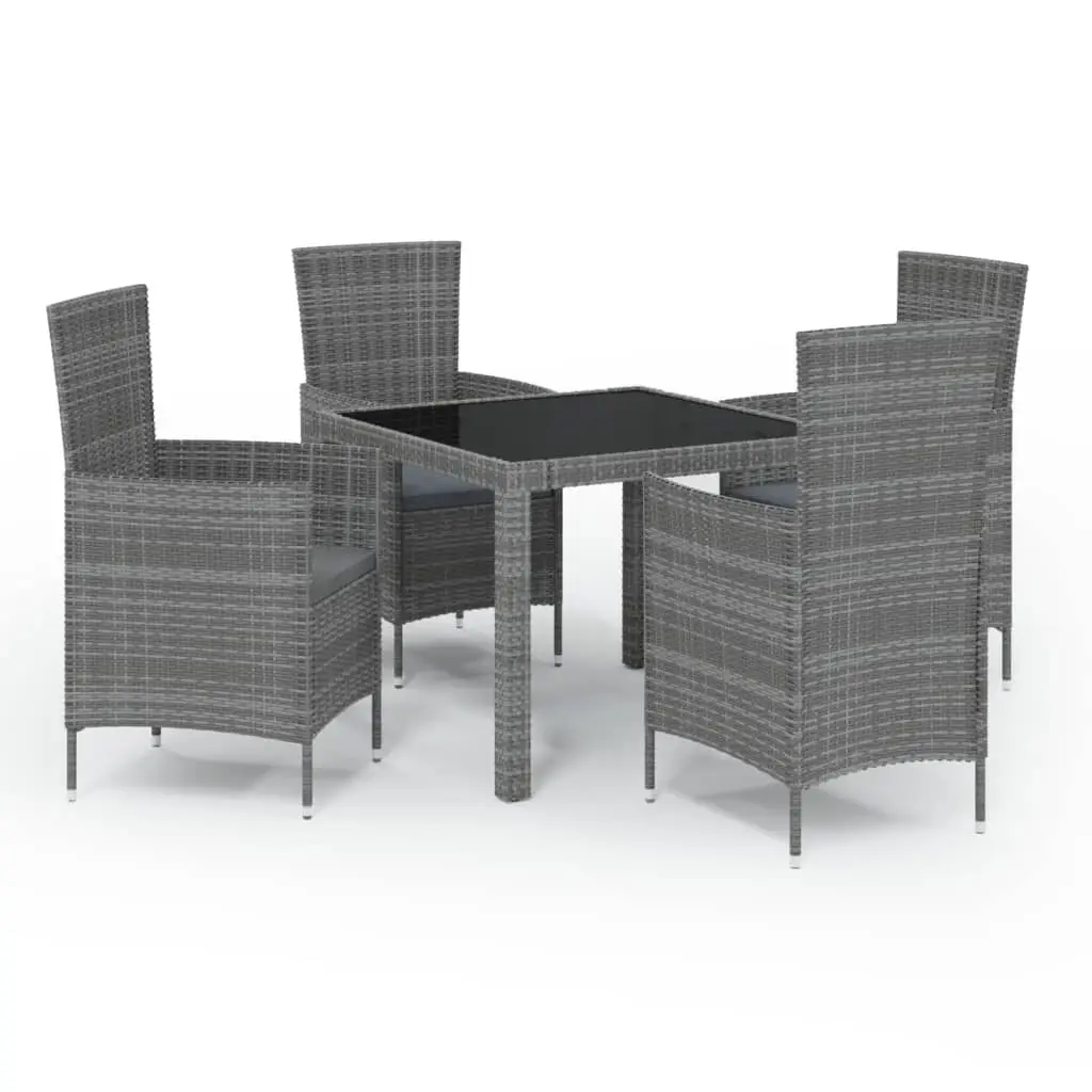 5 Piece Outdoor Dining Set with Cushions Poly Rattan Grey 3094880 - Furniture