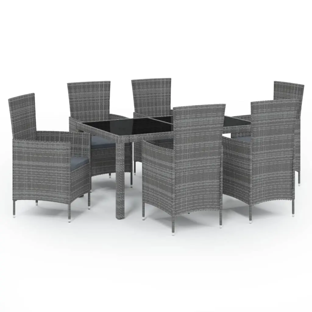 7 Piece Outdoor Dining Set with Cushions Poly Rattan Grey 3094882 - Furniture