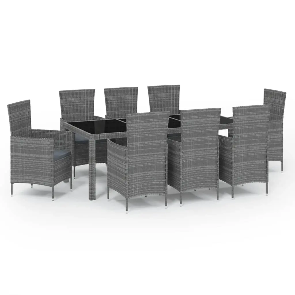 9 Piece Outdoor Dining Set with Cushions Poly Rattan Grey 3094884 - Furniture