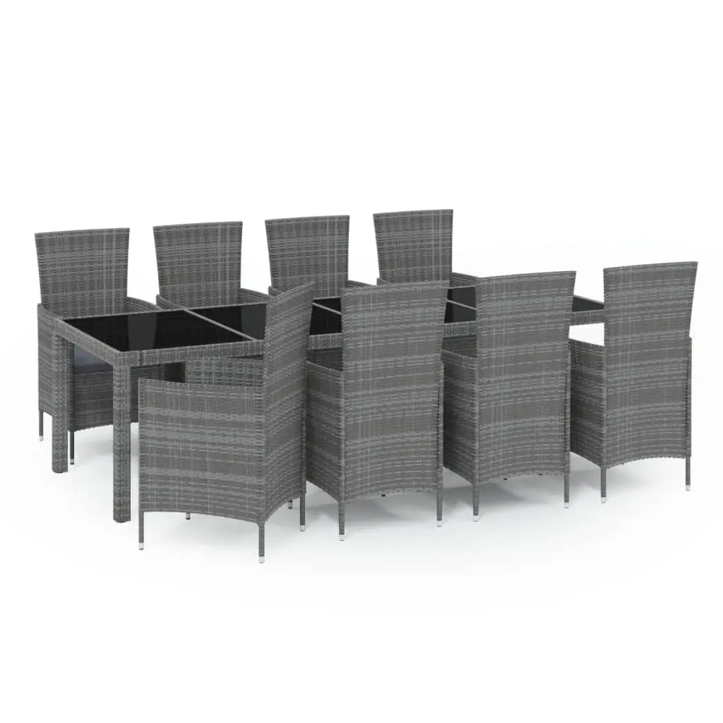 9 Piece Outdoor Dining Set with Cushions Poly Rattan Grey 3094885 - Furniture