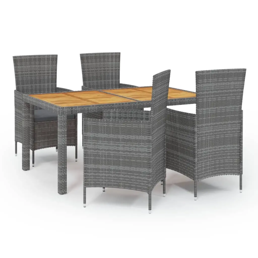 5 Piece Outdoor Dining Set with Cushions Poly Rattan Grey 3094889 - Furniture