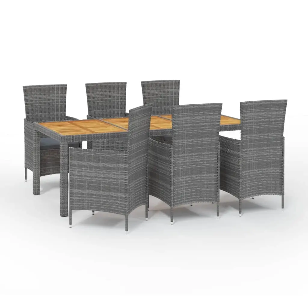 7 Piece Outdoor Dining Set with Cushions Poly Rattan Grey 3094891 - Furniture