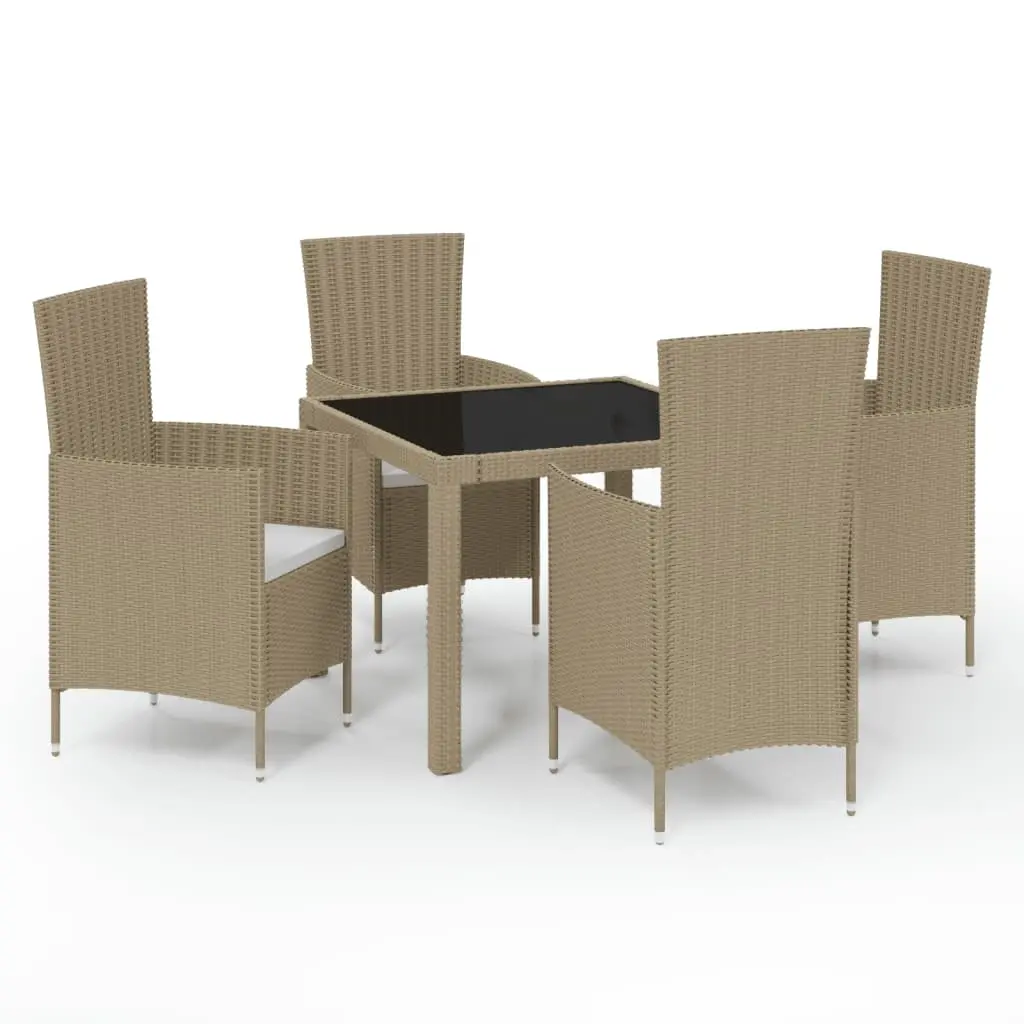 5 Piece Outdoor Dining Set with Cushions Poly Rattan Beige 3094902 - Furniture