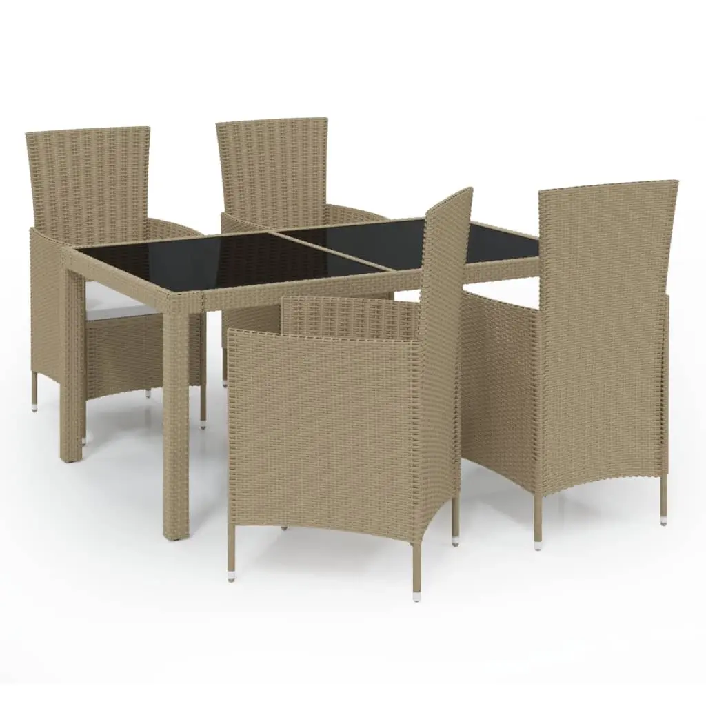 5 Piece Outdoor Dining Set with Cushions Poly Rattan Beige 3094903 - Furniture