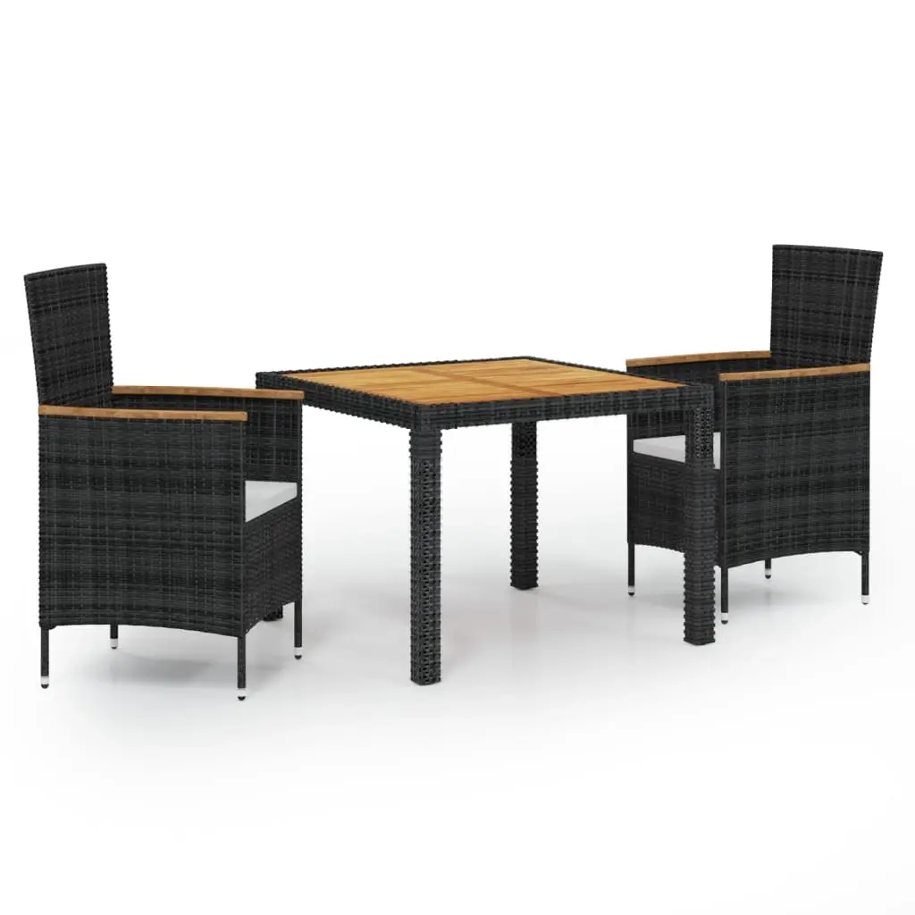 3 Piece Outdoor Dining Set with Cushions Poly Rattan Black 3094909 - Furniture