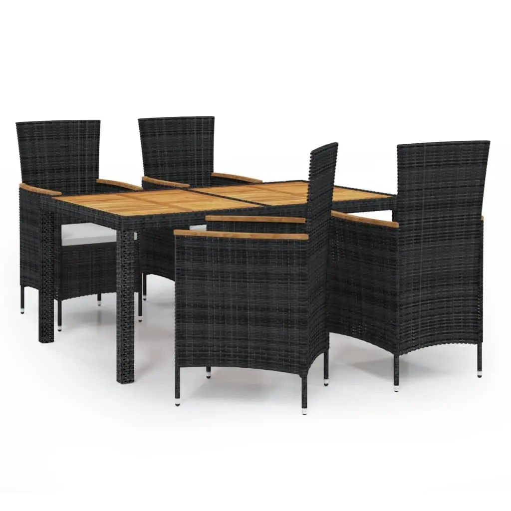 5 Piece Outdoor Dining Set with Cushions Poly Rattan Black 3094911 - Furniture