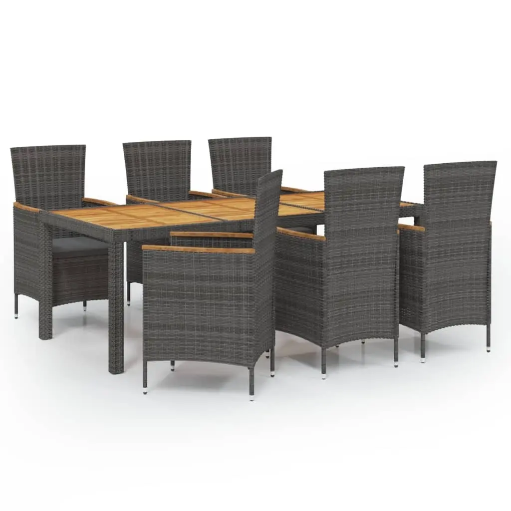 7 Piece Outdoor Dining Set with Cushions Poly Rattan Grey 3094921 - Furniture