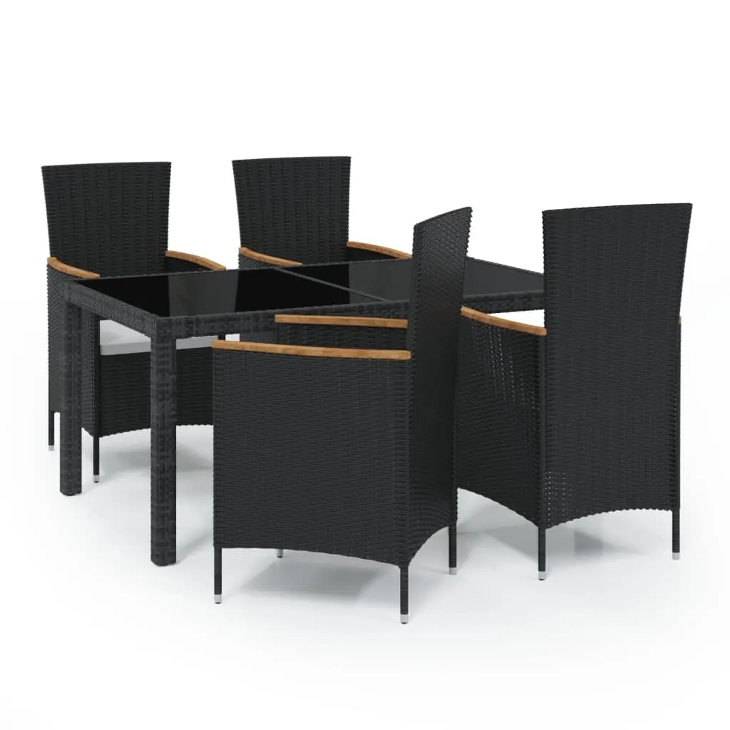 5 Piece Outdoor Dining Set with Cushions Poly Rattan Black 3094927 - Furniture