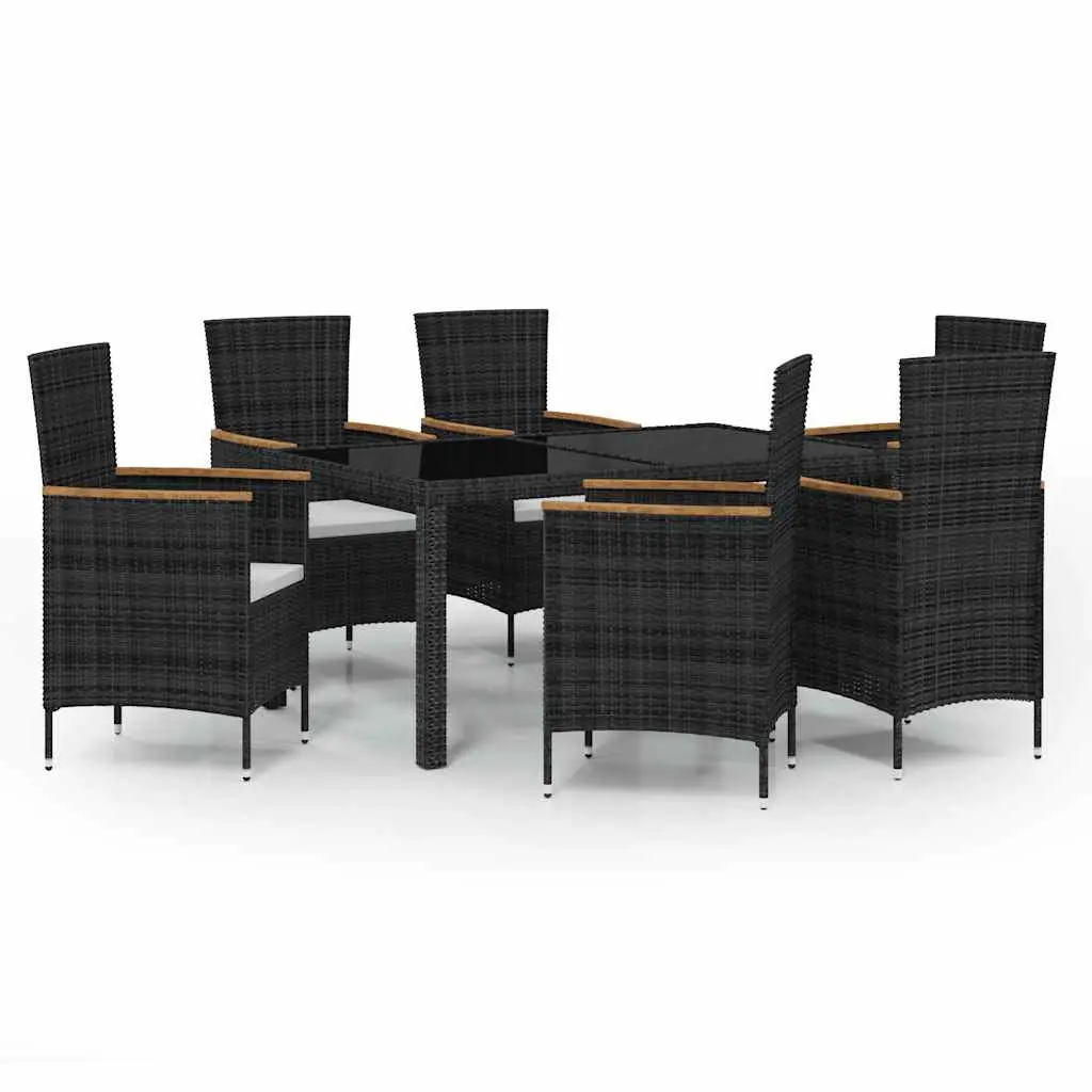 7 Piece Outdoor Dining Set with Cushions Poly Rattan Black 3094928 - Furniture