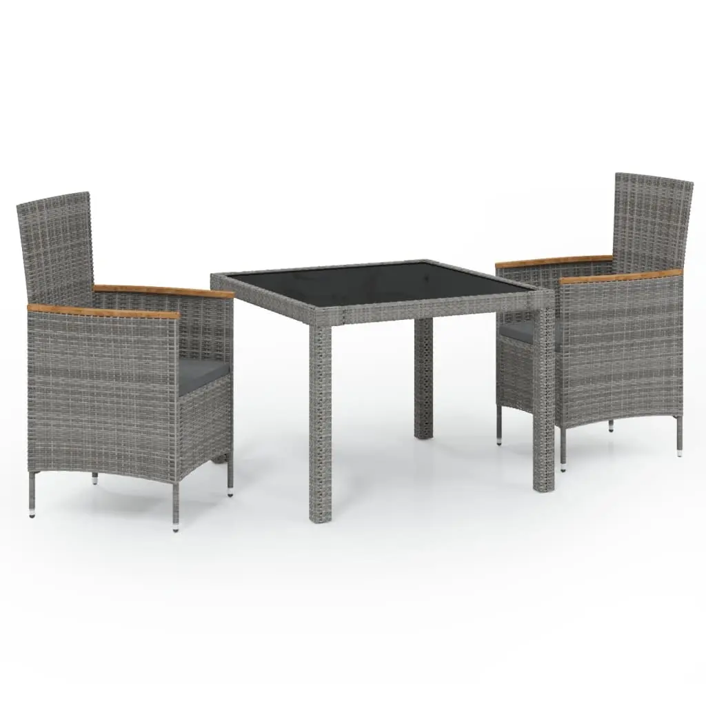 3 Piece Outdoor Dining Set with Cushions Poly Rattan Black and Grey 3094933 - Furniture