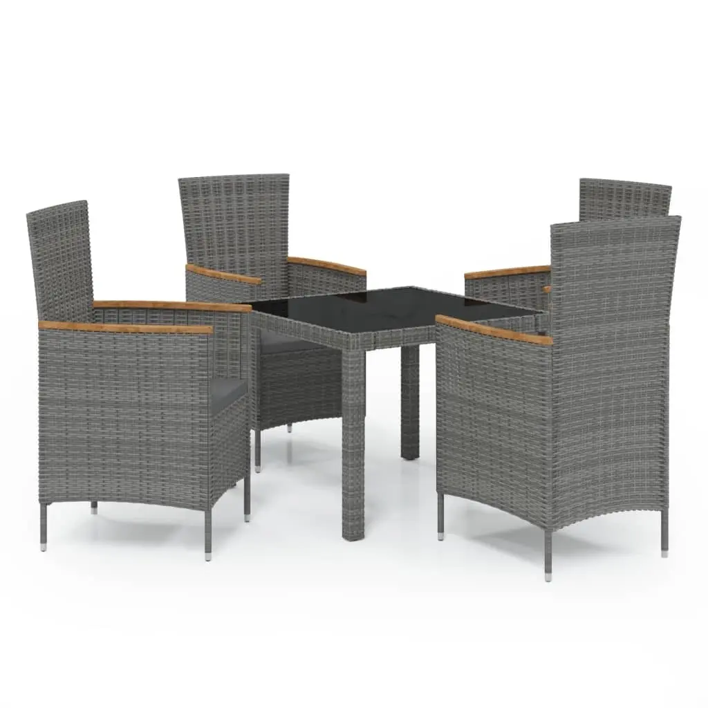 5 Piece Outdoor Dining Set with Cushions Poly Rattan Grey 3094934 - Furniture