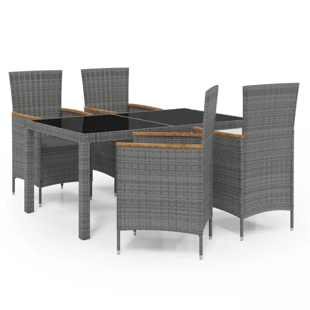 5 Piece Outdoor Dining Set with Cushions Poly Rattan Grey 3094935 - Furniture