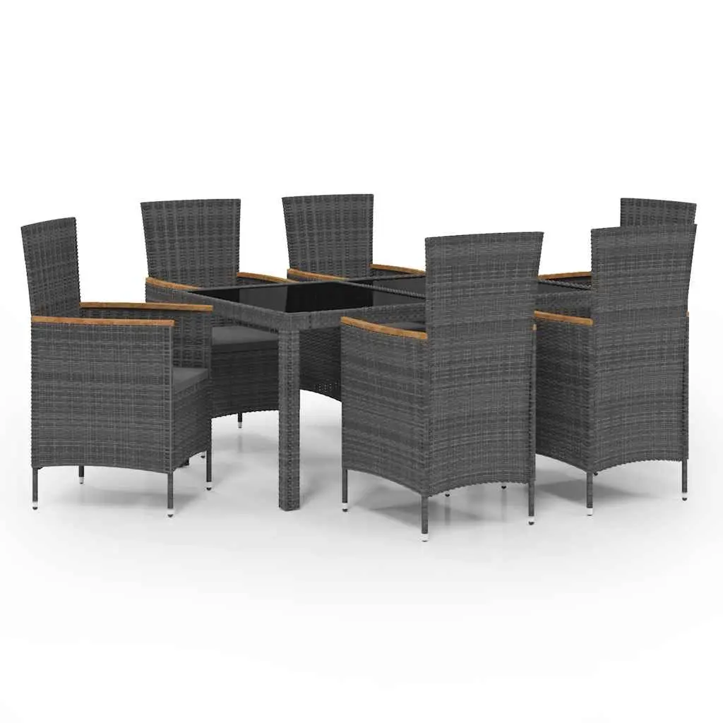 7 Piece Outdoor Dining Set with Cushions Poly Rattan Black and Grey 3094936 - Furniture